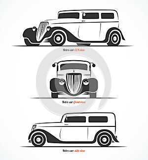 Set of retro car silhouettes. Vintage or classic car illustrations.