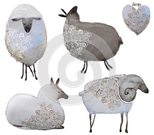 Set with retro cartoon sheep