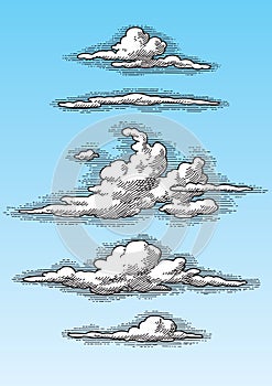 Set of retro clouds (vector)