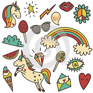 Set of retro colored funny stickers.