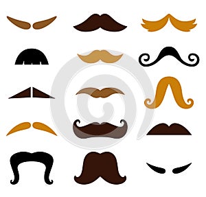 Set of retro colorful Mustaches isolated on white photo