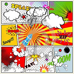 Set of Retro Comic Book Vector Design elements, Speech and Thought Bubbles