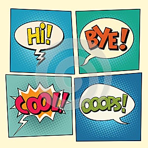 Set of retro comic bubbles pop art phrases