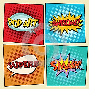 Set of retro comic bubbles pop art phrases