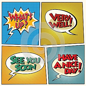 Set of retro comic bubbles pop art phrases