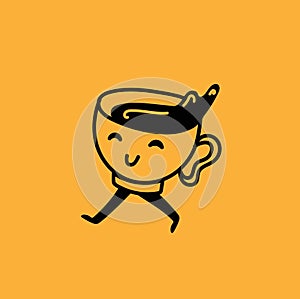 Set of retro doodle funny character poster. Vintage drink vector illustration. Latte, cappuccino, coffee cup mascot