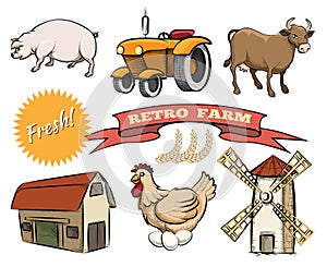 Set of Retro Farm vector icons