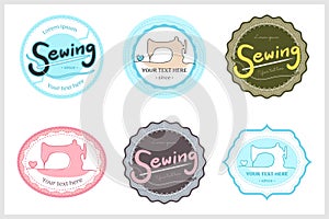 Set of retro garment sewing machine identity badge sticker label