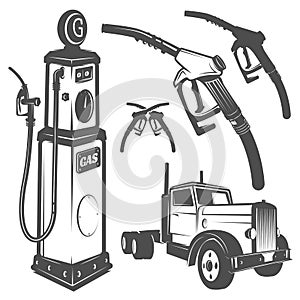 Set of retro gas station car and design elements for emblems,logo,labels.