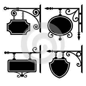 Set of retro graphic forged signboards photo