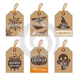 Set of Retro Halloween Gift Tags Cardboard Texture