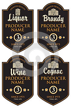 Set of retro labels for various alcohol beverages