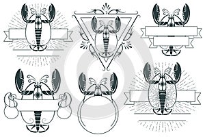 Set of retro lobster design elements