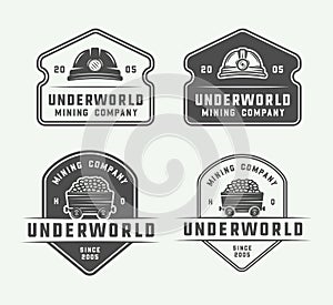 Set of retro mining or construction logo badges and labels