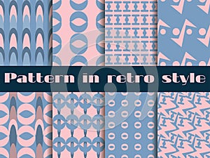 Set of retro patterns. 8 patterns. Rose quartz and serenity violet colors. Vector