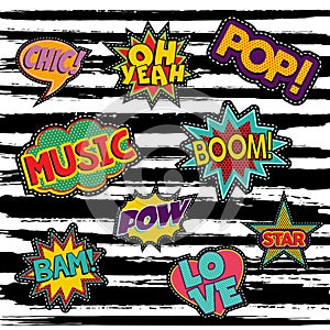 Set of retro pop art sticker or patch designs