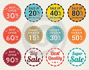 Set of retro promotion discount sale and guarantee tag banner label badge sticker