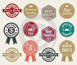 Set of retro quality and price guarantee tag banner label badge sticker ribbon