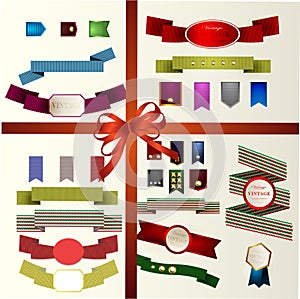 Set of retro ribbons, old dirty paper textures and vintage labels, banners and emblems. Elements collection for design.