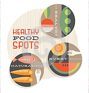 Set of retro spot illustrations of healthy foods