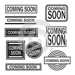 A set of retro stickers coming soon. Sales promotion badge sign declare soon vector illustration