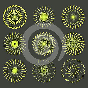 Set of Retro Sun Burst Shapes. Vintage logo, labels, badges. Vector design element isolated. Minimal black firework burst