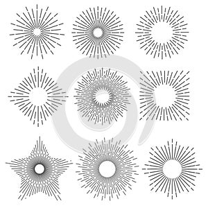 Set of Retro Sun burst shapes for your vintage design project. Collection of Sun ray frames vector design elements. Stock vector