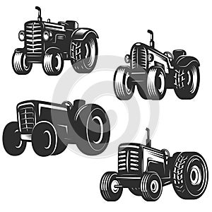 Set of retro tractor icons. Design elements