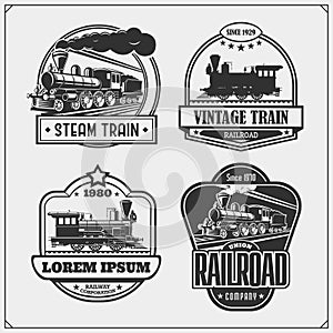 Set of retro trains emblems, labels, badges and design elements. Print design for t-shirts.