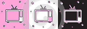 Set Retro tv icon isolated on pink and white, black background. Television sign. Vector