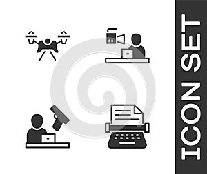 Set Retro typewriter, Drone, Crime news and Breaking icon. Vector