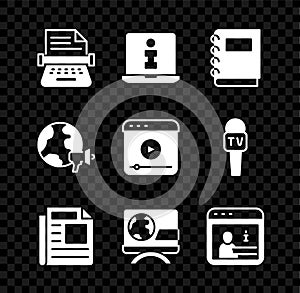 Set Retro typewriter, Information, Notebook, News, Breaking news, World and Live stream icon. Vector