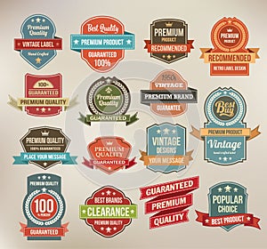 Set of retro vector label stickers and ribbons.