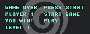 Set of retro video game words. Pixel typography