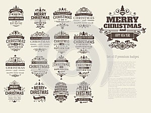 Set of 17 retro vintage Christmas badges photo