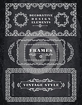 Set of Retro Vintage Frames and Borders. Chalk Board Background