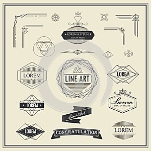 Set of retro vintage linear thin line art deco design elements