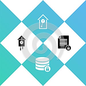 Set Retro wall watch, Server security with lock, and Document and icon. Vector