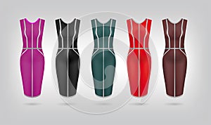 Set of 5 retro woman dresses. Vector art image illustration photo