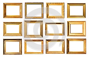 Set of retro wooden picture frames cutout on white