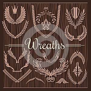 Set of Retro Wreaths for Award Achievement Heraldry Nobility.