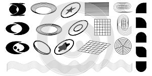 A set of retro Y2K elements and abstract forms of brutalism. Hipster graphics for logo, icons, web design.