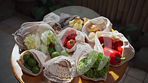 Set of reusable and zero waste cotton shopping bags for food