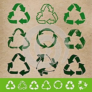 Set of reuse, reduce, recycle poster design. Include reuse green and white symbol image, reuse paper texture in swatch palette and