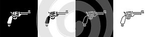 Set Revolver gun icon isolated on black and white background. Vector