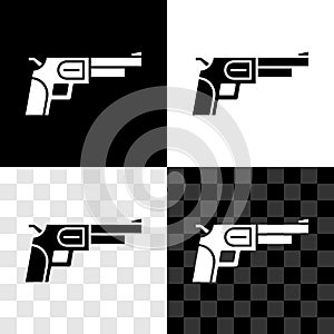 Set Revolver gun icon isolated on black and white, transparent background. Vector