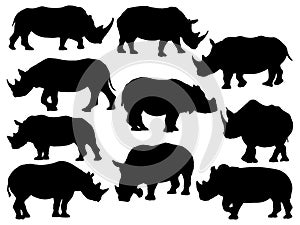 Set of Rhino silhouette vector art