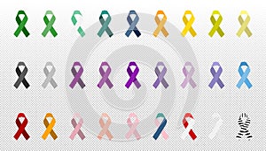 Set ribbon all cancers. Cancer awareness ribbons