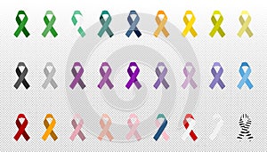 Set ribbon all cancers. Cancer awareness ribbons photo