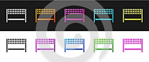 Set Ribbon in finishing line icon isolated on black and white background. Symbol of finish line. Sport symbol or